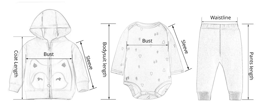 Newborn  Baby Boy Girl Cotton Tops Jacket Bodysuits + Pants 3PCS