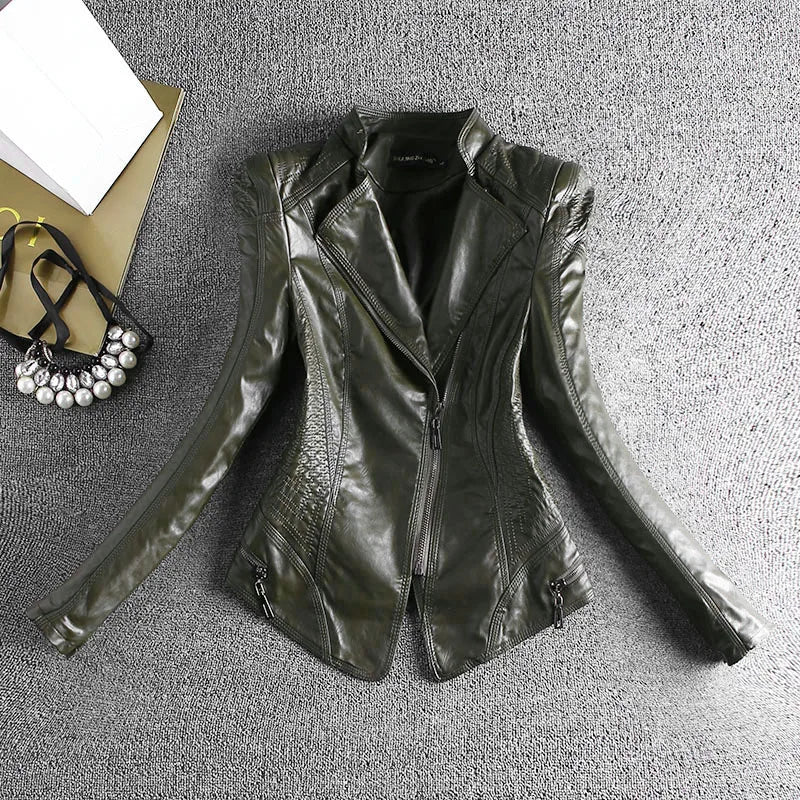 Spring And Autumn Women Leather Jacket Coats Slim