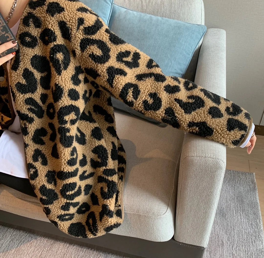 Leopard print fur one-piece short jacket spring and autumn