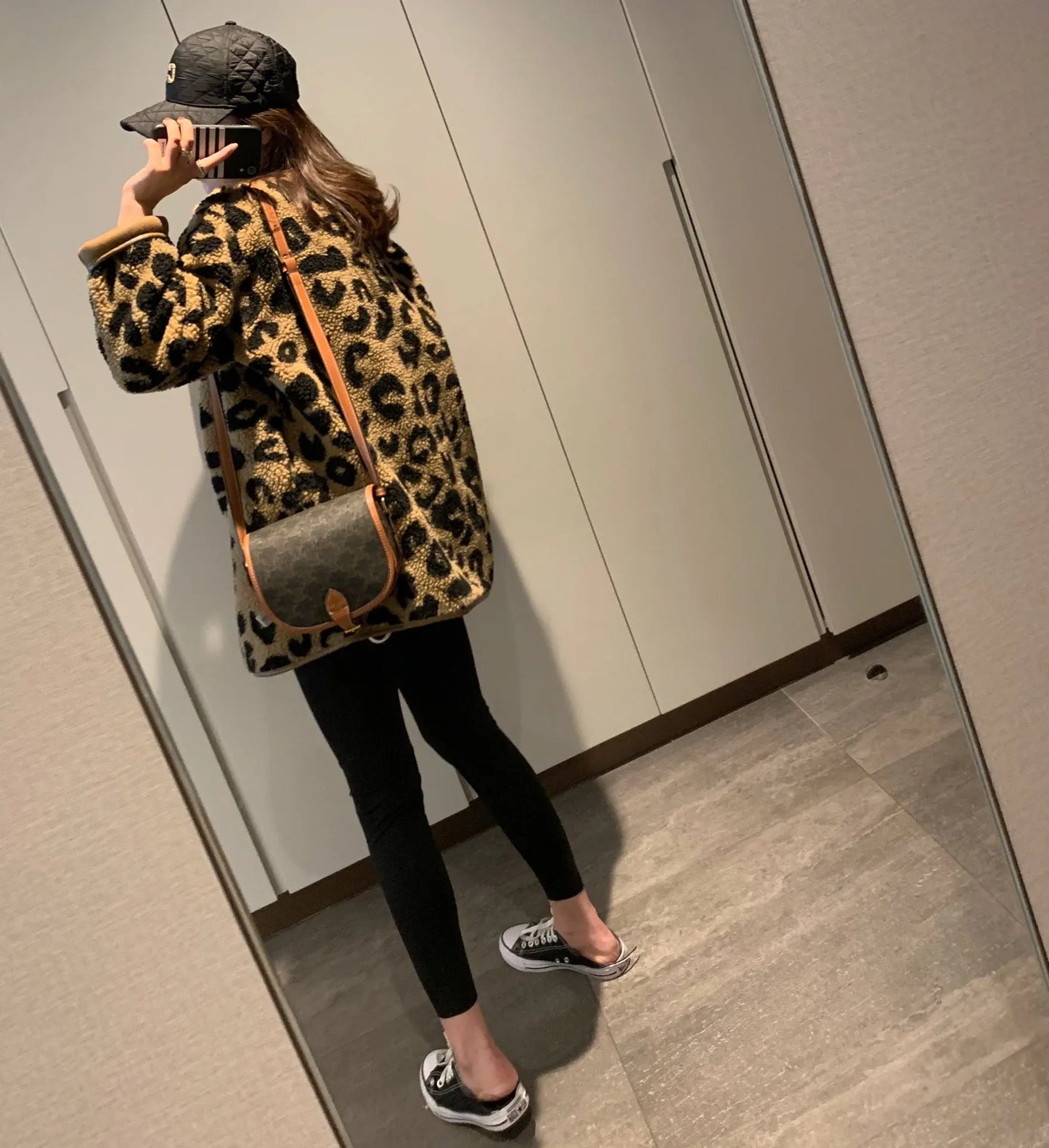 Leopard print fur one-piece short jacket spring and autumn