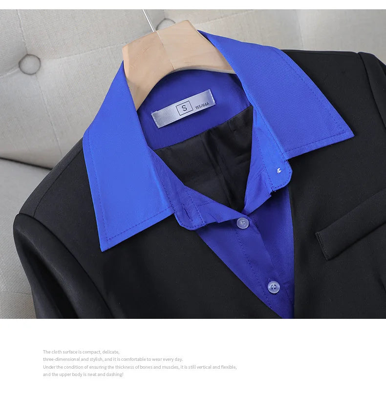 Long Sleeve Blazers Lapel Collar Color Block Jacket