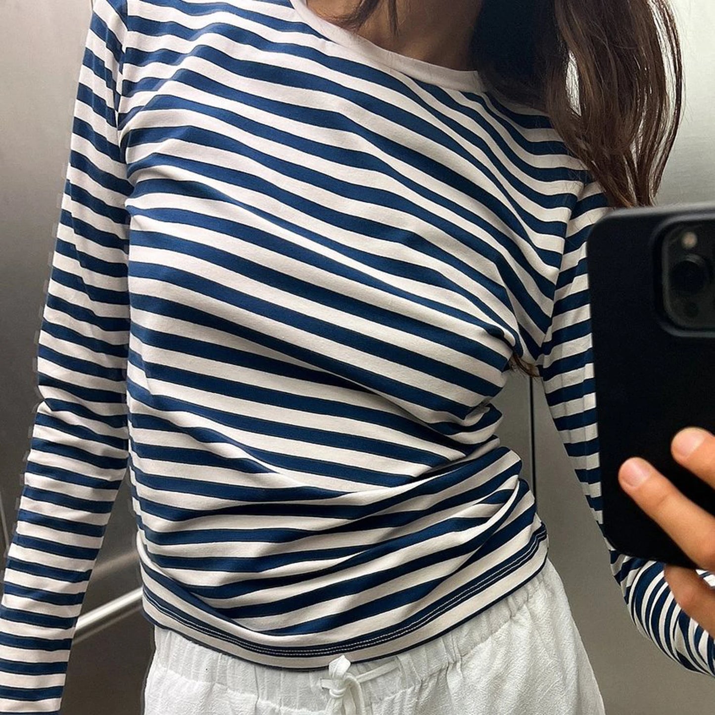 Stripe Long Sleeve Shirts Spring Blouse T-Shirts  Streetwear