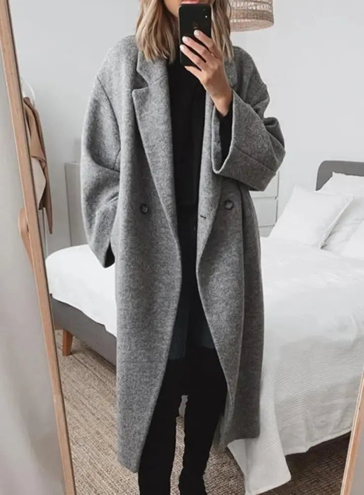 Winter Double Breasted faux wool Coat Long Sleeve