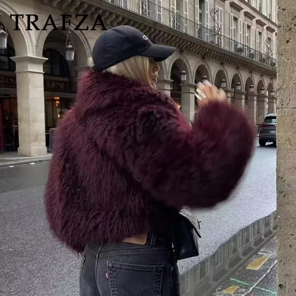 Faux Fur Casual Jacket  Pure Color Lapel Warm Oversized