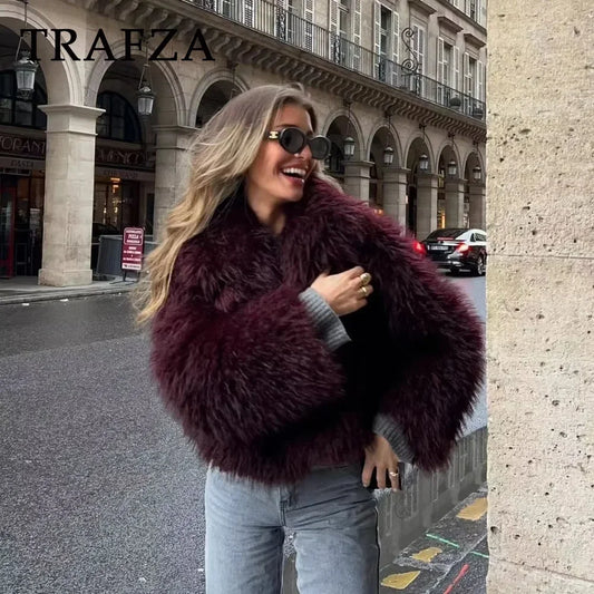 Faux Fur Casual Jacket  Pure Color Lapel Warm Oversized