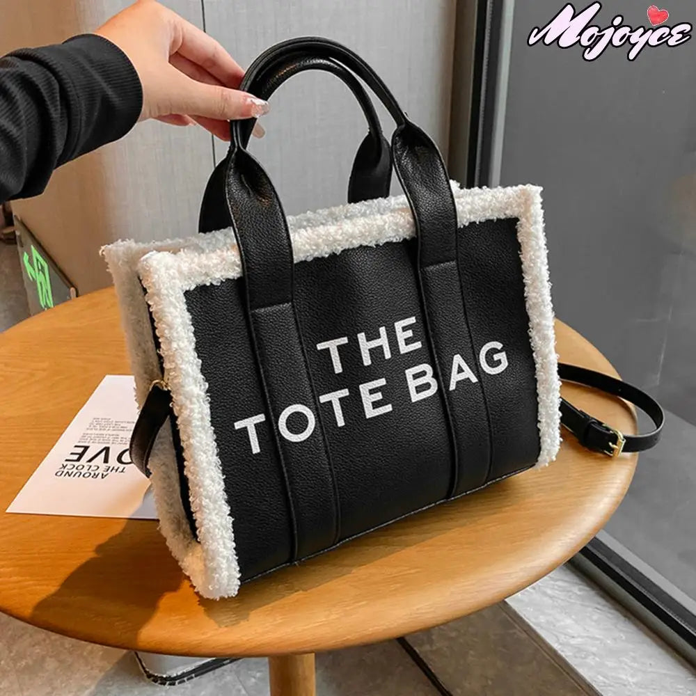 Bag for Women Lamb Wool Stitching PU Leather Handbag .