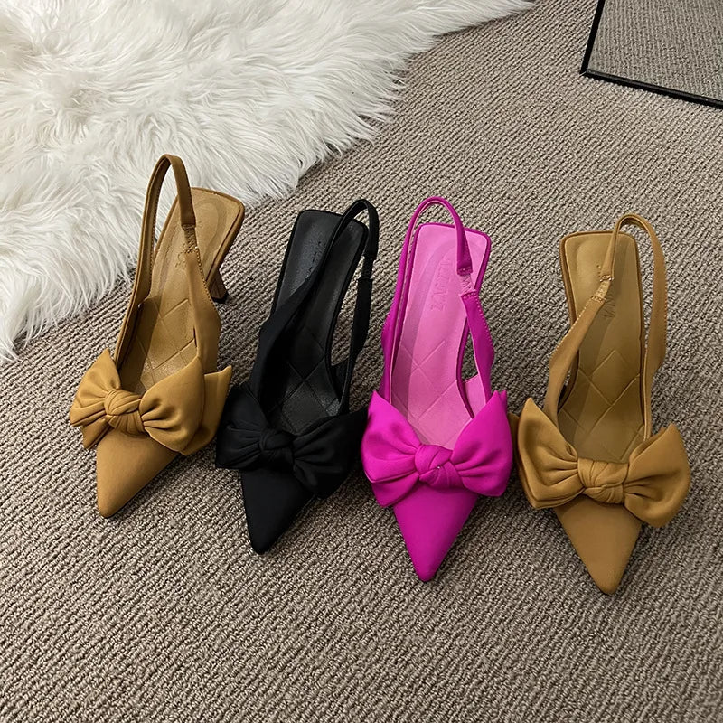 Slingbacks Heels Shoes  New Butterfly Knot Sexy Dress Thin Heel Pointed Toe