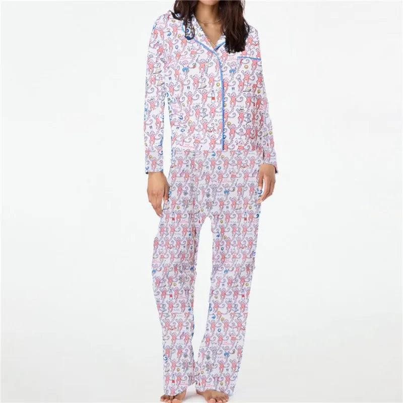 Roller Rabbit Monkey Pajamas  Pjs Long Sleeve Pajamas Set 2 Piece