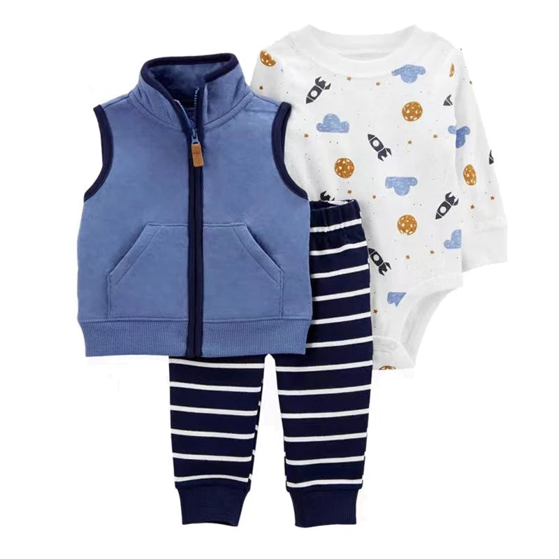 Newborn  Baby Boy Girl Cotton Tops Jacket Bodysuits + Pants 3PCS