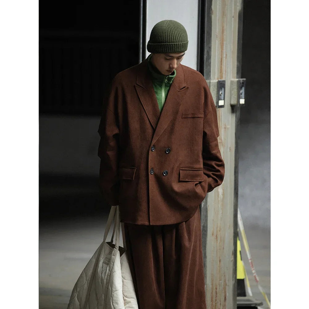 Double Breasted Streetwear Oversized Suit Jacket Male Coat