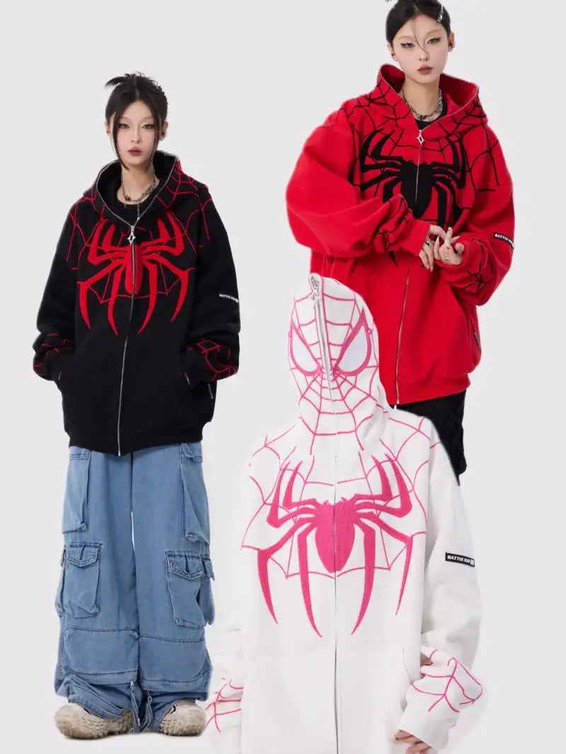 Spider Printed Zip Up Hoodie  Teenage Sweatshirt