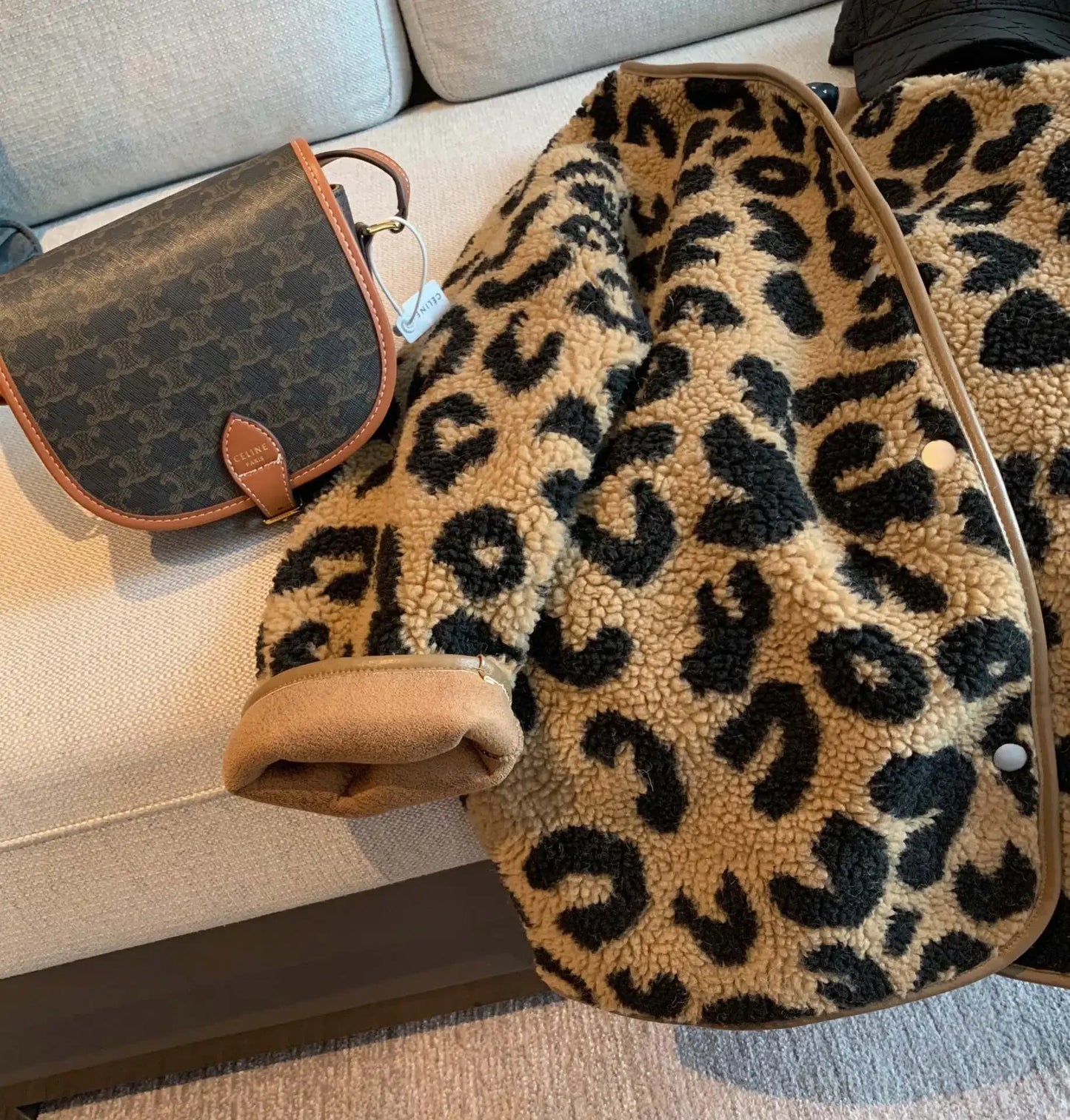 Leopard print fur one-piece short jacket spring and autumn