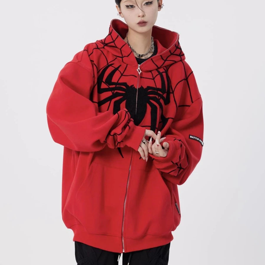 Spider Printed Zip Up Hoodie  Teenage Sweatshirt