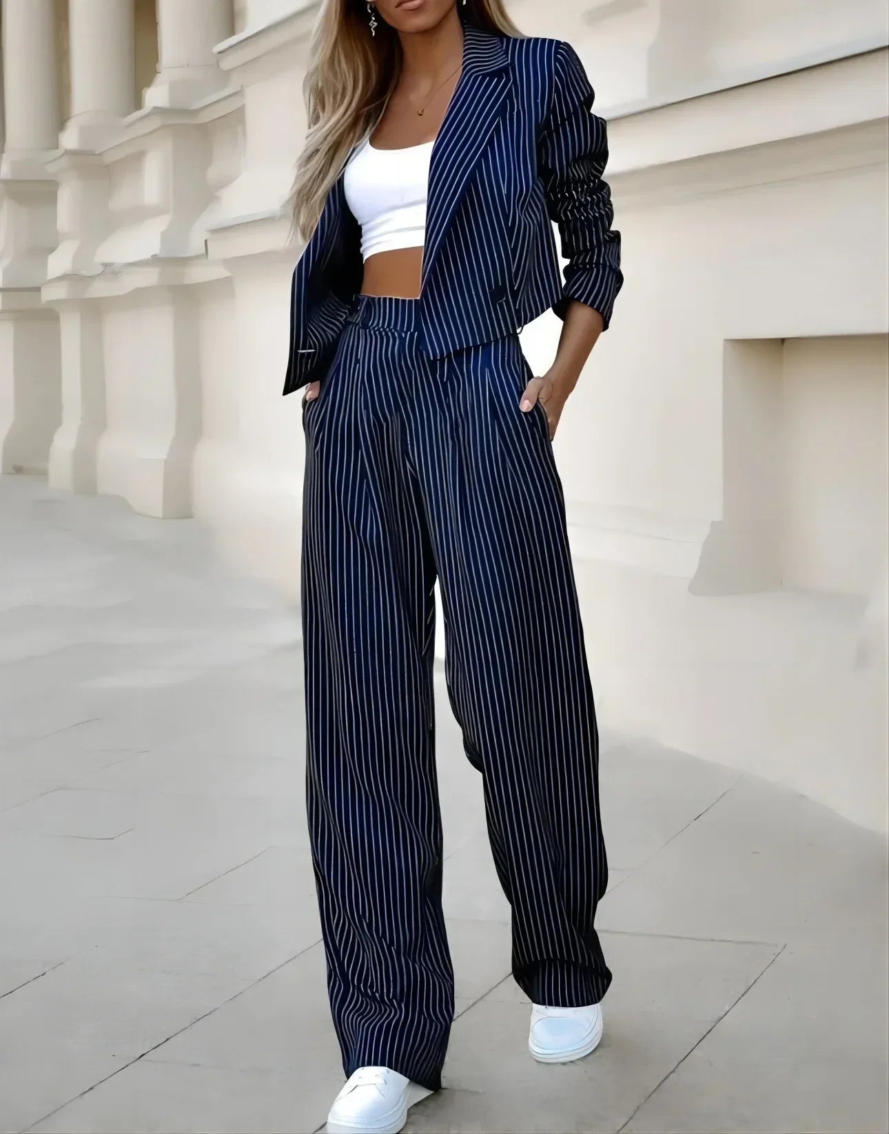 Elegant Suit Sets  Short Blazer Wide Leg Pants Set Office