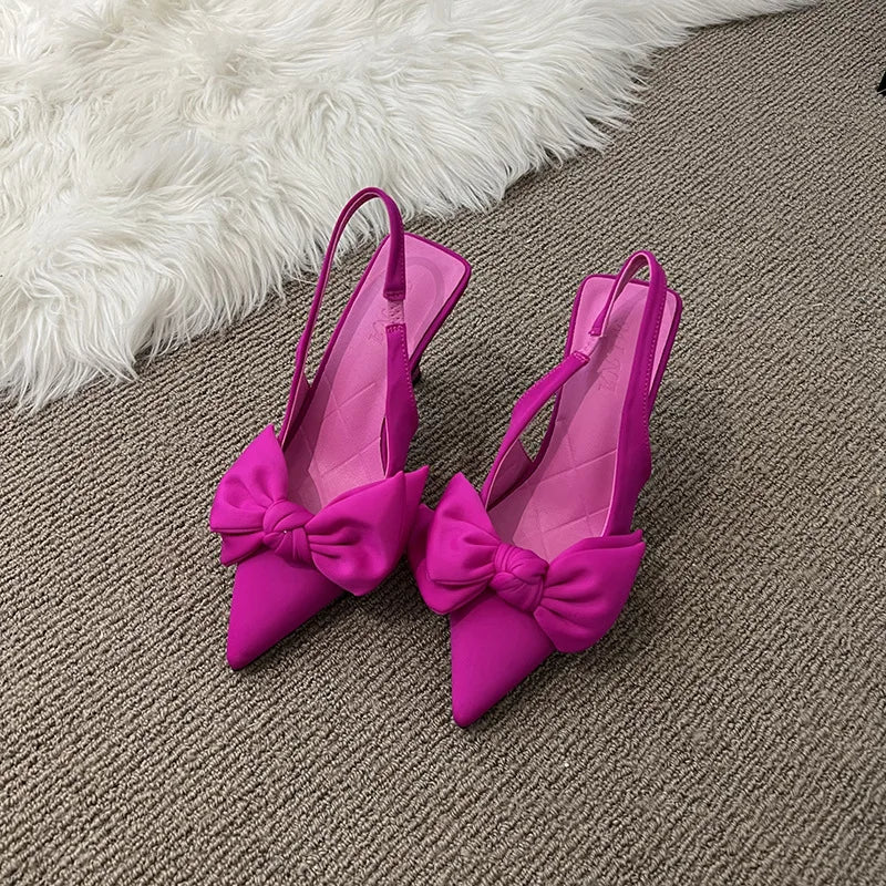 Slingbacks Heels Shoes  New Butterfly Knot Sexy Dress Thin Heel Pointed Toe