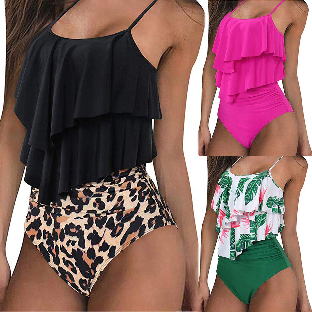 Ruffle High Waisted Swimsuits 2 Piece Spaghetti Straps  Plus Size