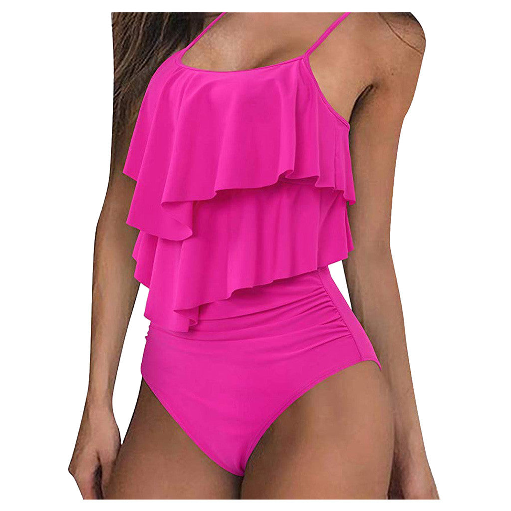 Ruffle High Waisted Swimsuits 2 Piece Spaghetti Straps  Plus Size