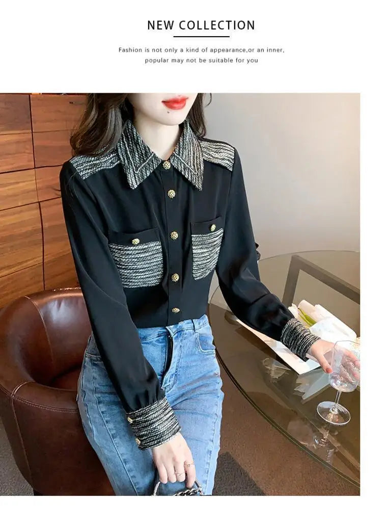 Long Sleeve Shirt Chiffon Blouse Office Lady