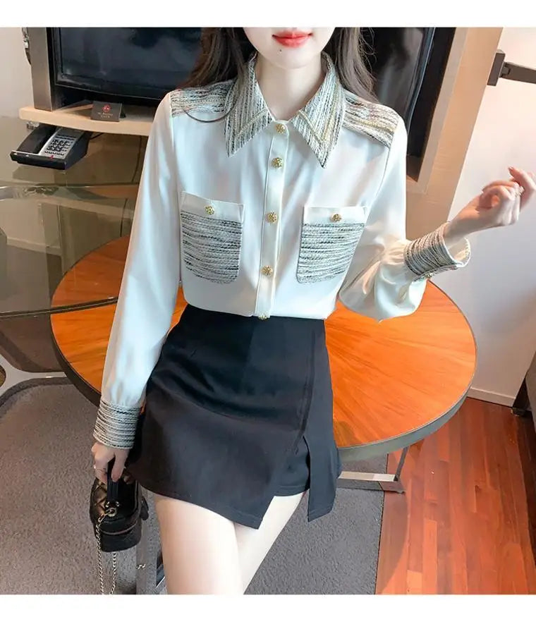 Long Sleeve Shirt Chiffon Blouse Office Lady