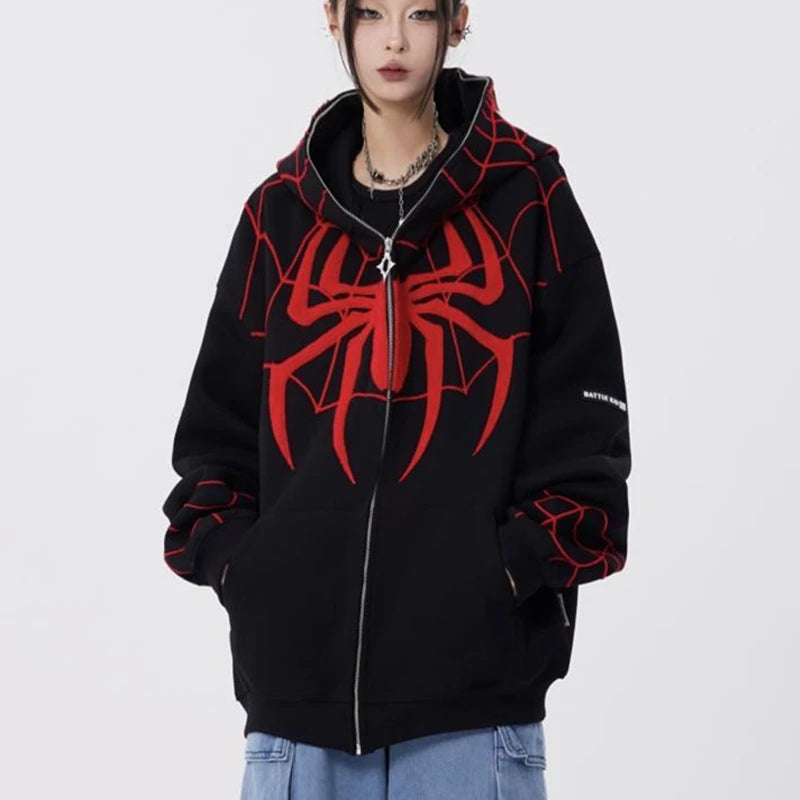 Spider Printed Zip Up Hoodie  Teenage Sweatshirt