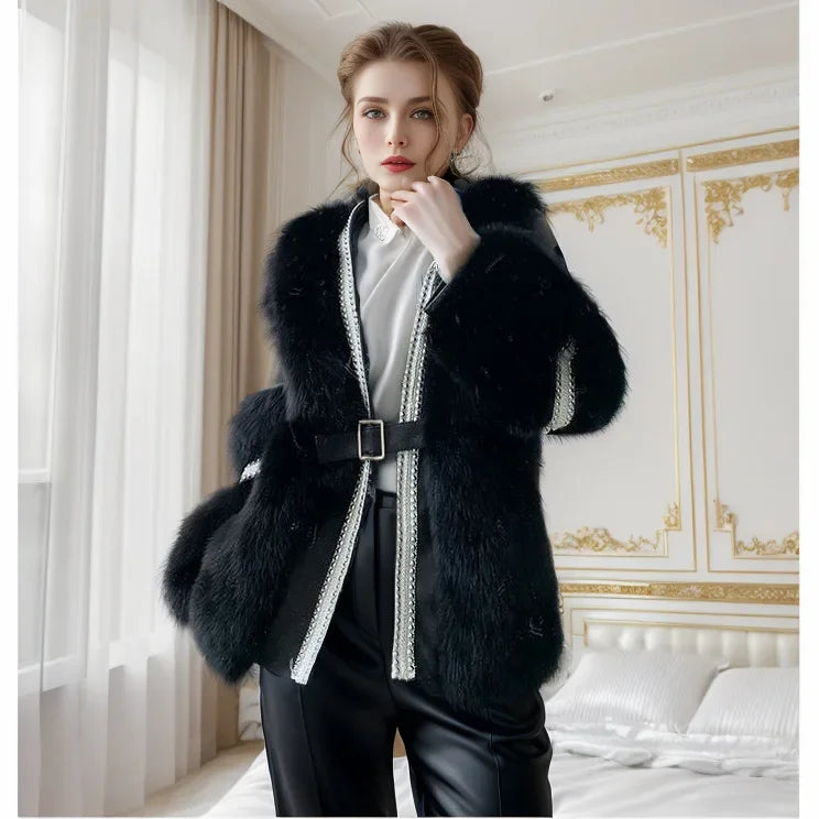 Slim White Furry Jacket Autumn Winter Thick Warm