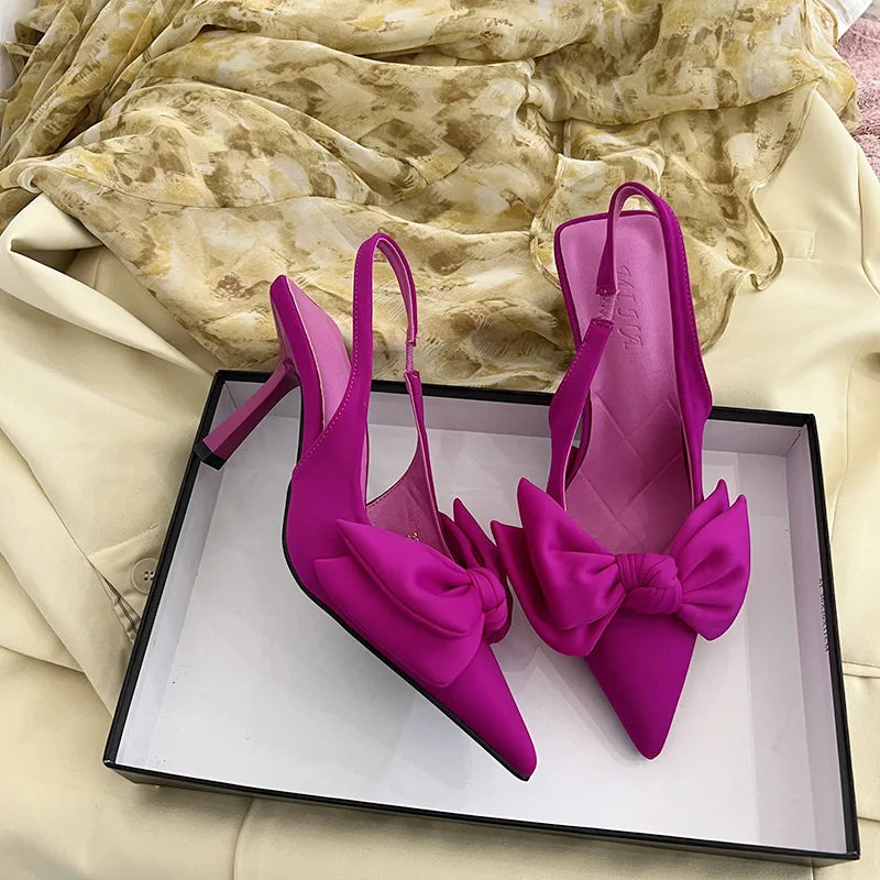 Slingbacks Heels Shoes  New Butterfly Knot Sexy Dress Thin Heel Pointed Toe