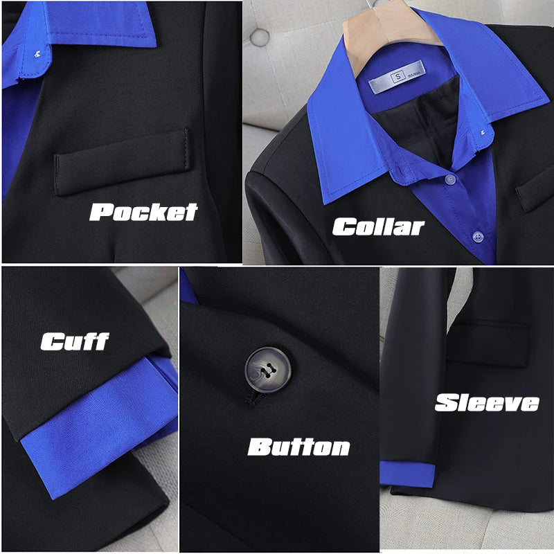 Long Sleeve Blazers Lapel Collar Color Block Jacket