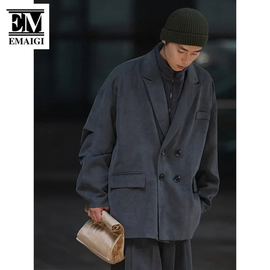 Double Breasted Streetwear Oversized Suit Jacket Male Coat