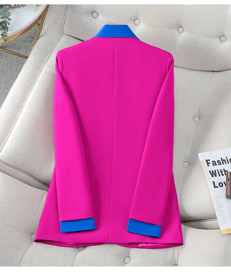 Long Sleeve Blazers Lapel Collar Color Block Jacket