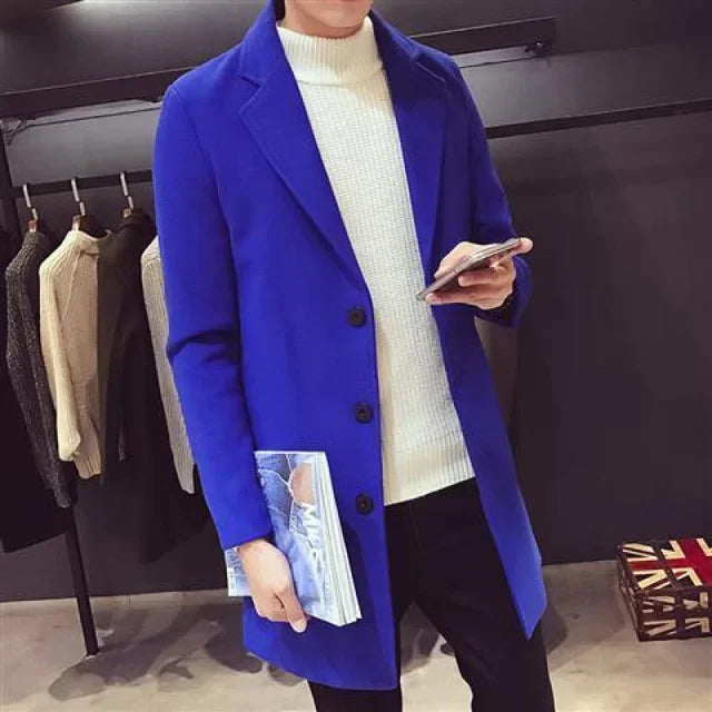 2022 Fashion Men Wool Blends Casual Business Trench Coat Leisure Overcoat Punk Style Dust Coats Jackets