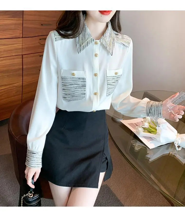 Long Sleeve Shirt Chiffon Blouse Office Lady