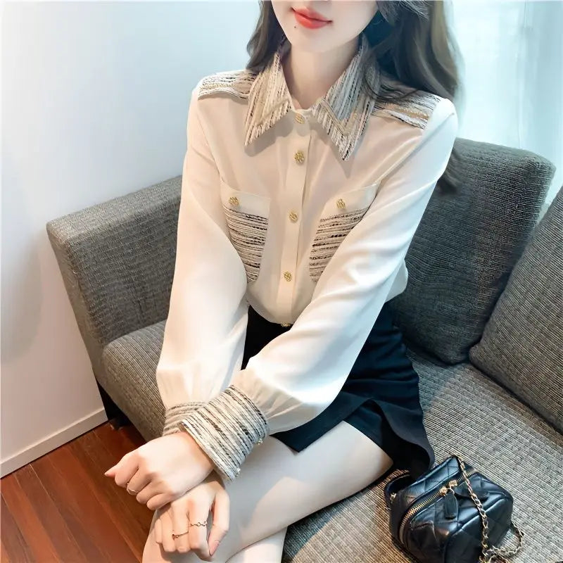 Long Sleeve Shirt Chiffon Blouse Office Lady