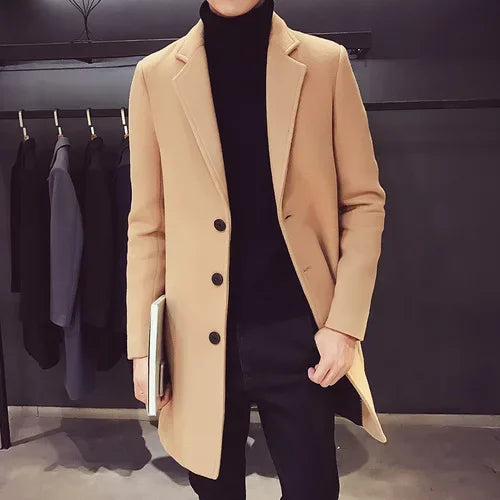 2022 Fashion Men Wool Blends Casual Business Trench Coat Leisure Overcoat Punk Style Dust Coats Jackets