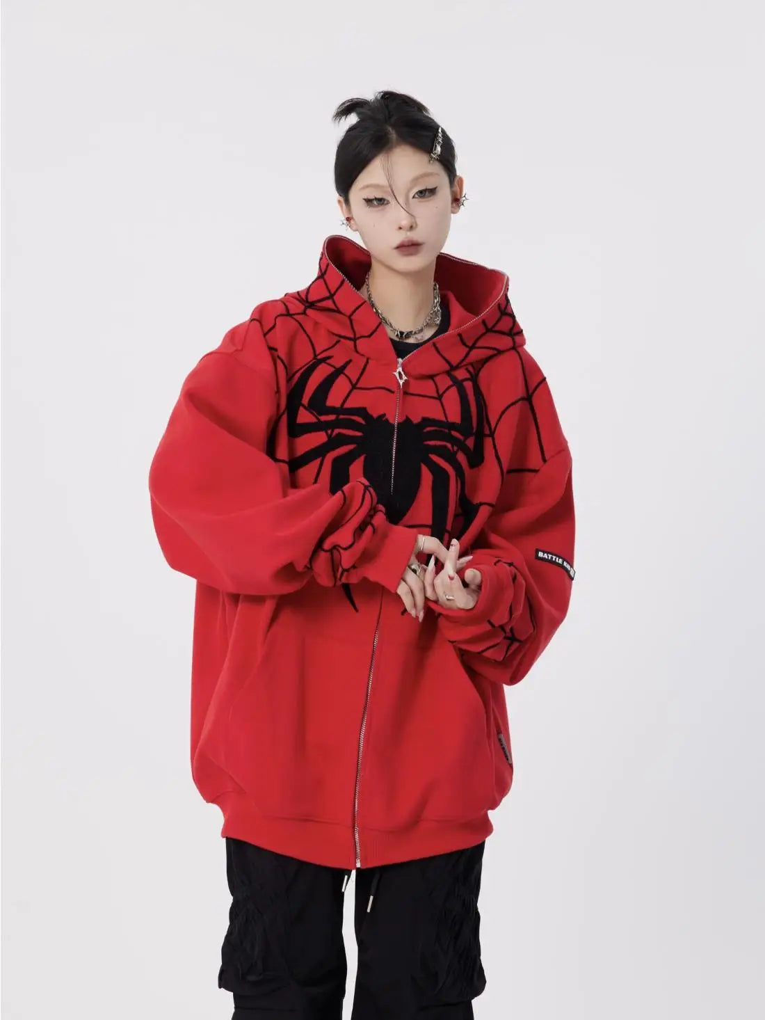 Spider Printed Zip Up Hoodie  Teenage Sweatshirt