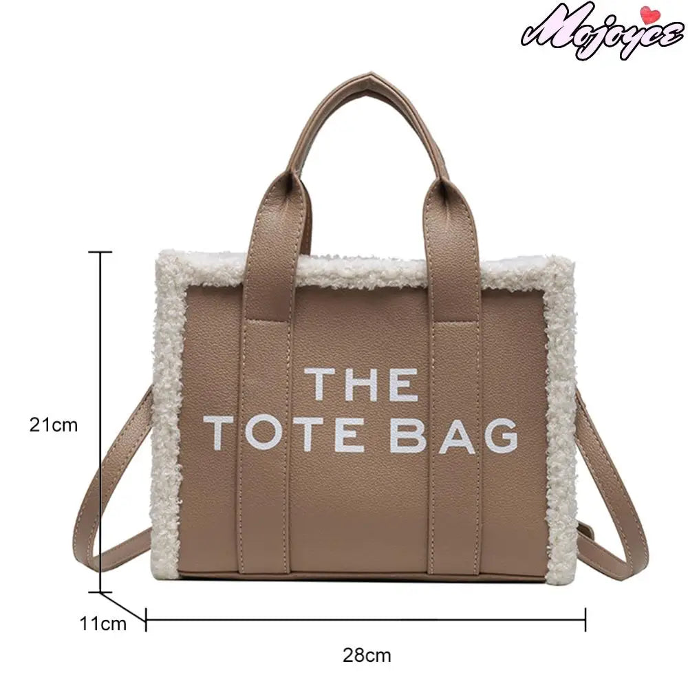 Bag for Women Lamb Wool Stitching PU Leather Handbag .