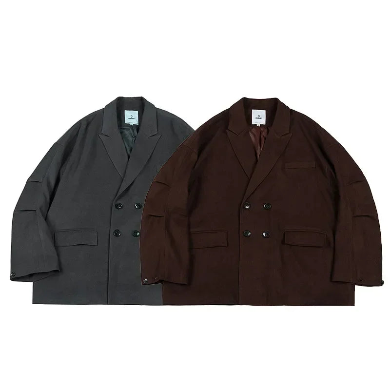 Double Breasted Streetwear Oversized Suit Jacket Male Coat