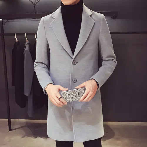 2022 Fashion Men Wool Blends Casual Business Trench Coat Leisure Overcoat Punk Style Dust Coats Jackets