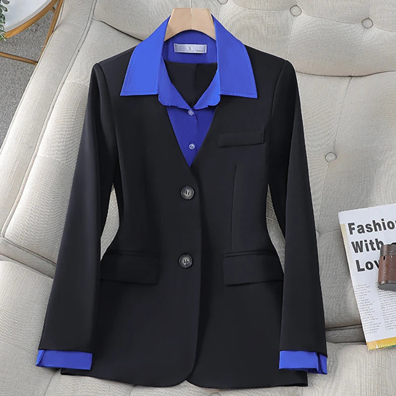 Long Sleeve Blazers Lapel Collar Color Block Jacket