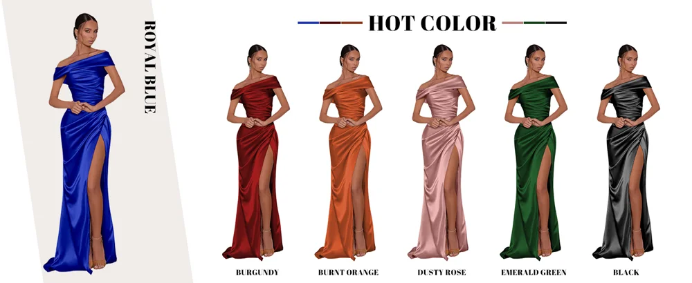 Champagne Satin Evening Dresses Women Off Shoulder Sexy High Split Ruched Bust Waist Pleat Prom Formal Party Gown Robe De Soiree