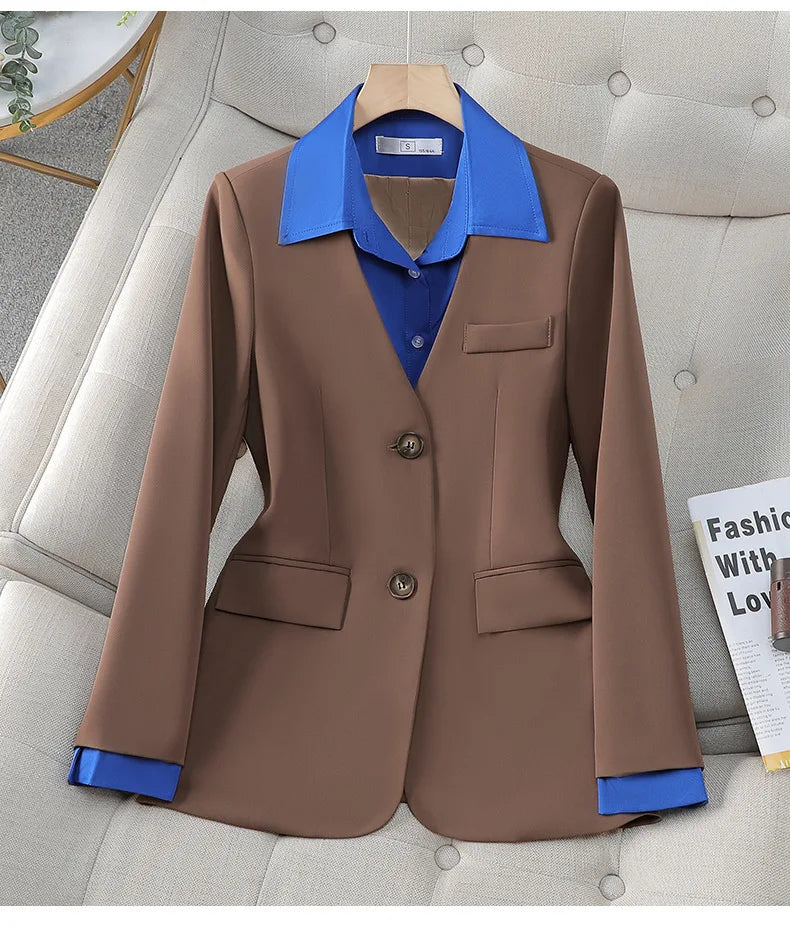 Long Sleeve Blazers Lapel Collar Color Block Jacket