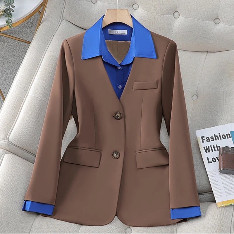 Long Sleeve Blazers Lapel Collar Color Block Jacket