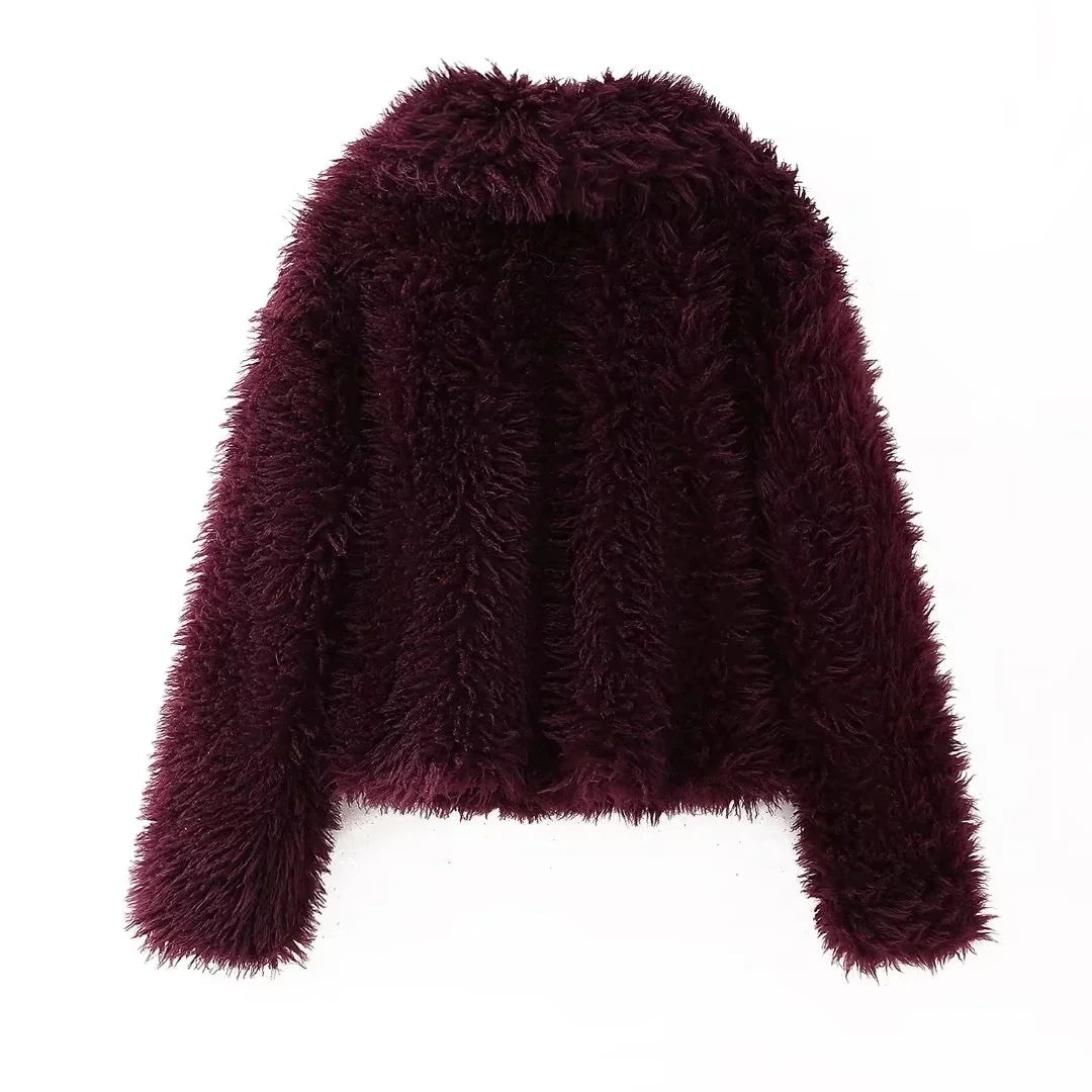 Faux Fur Casual Jacket  Pure Color Lapel Warm Oversized