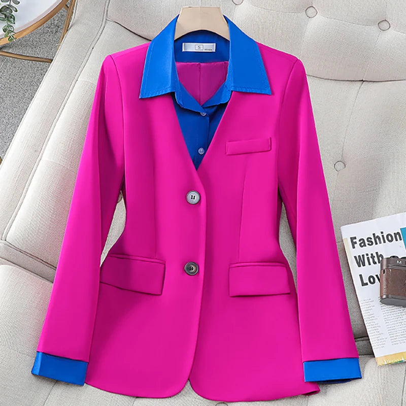 Long Sleeve Blazers Lapel Collar Color Block Jacket