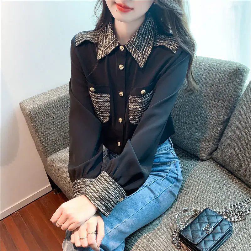 Long Sleeve Shirt Chiffon Blouse Office Lady