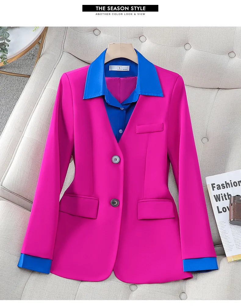 Long Sleeve Blazers Lapel Collar Color Block Jacket