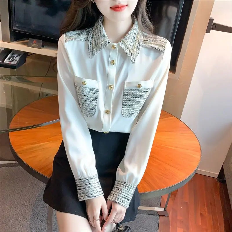 Long Sleeve Shirt Chiffon Blouse Office Lady