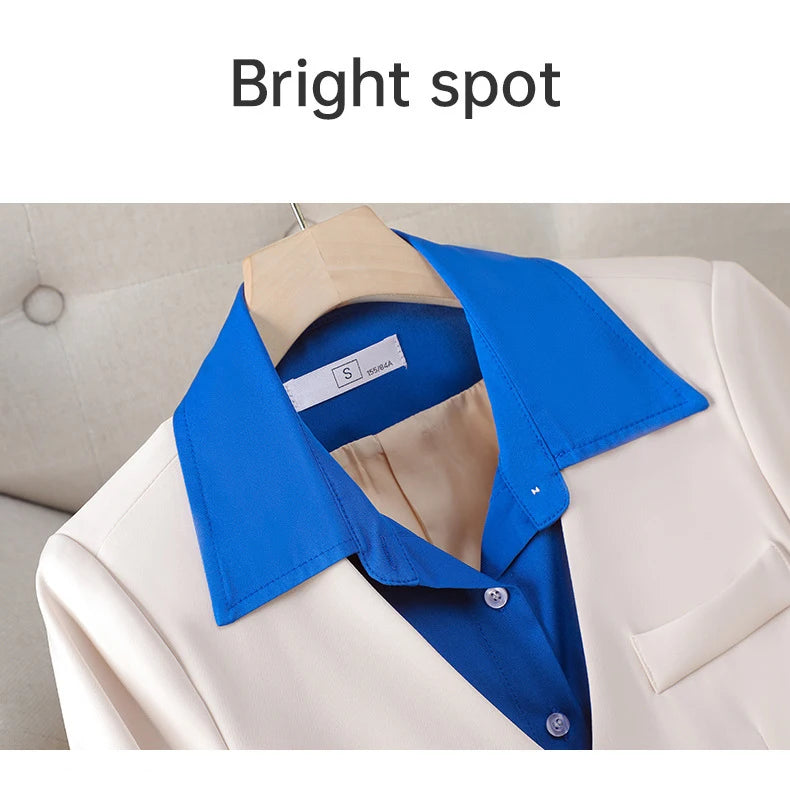 Long Sleeve Blazers Lapel Collar Color Block Jacket