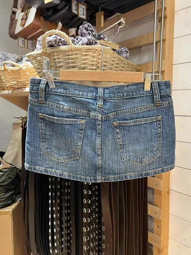 Vintage Denim Straight Mini Skirts