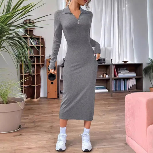 Women Solid V-neck Slim Fit Dress