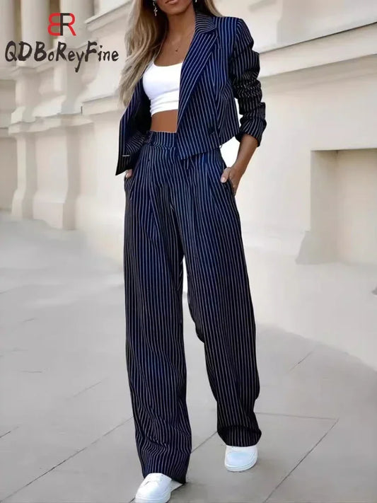 Elegant Suit Sets  Short Blazer Wide Leg Pants Set Office